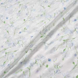 Blue Floral Vision Printed White Silk Jacquard