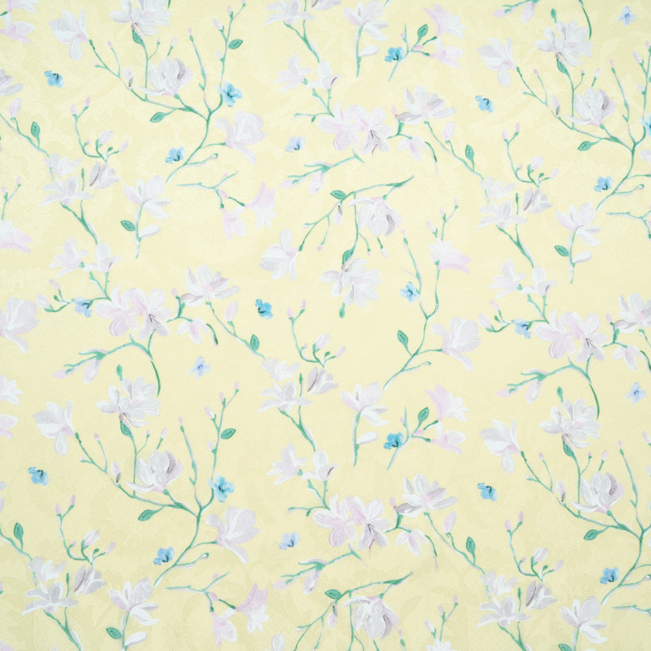 Floral Vision Printed Yellow Silk Jacquard