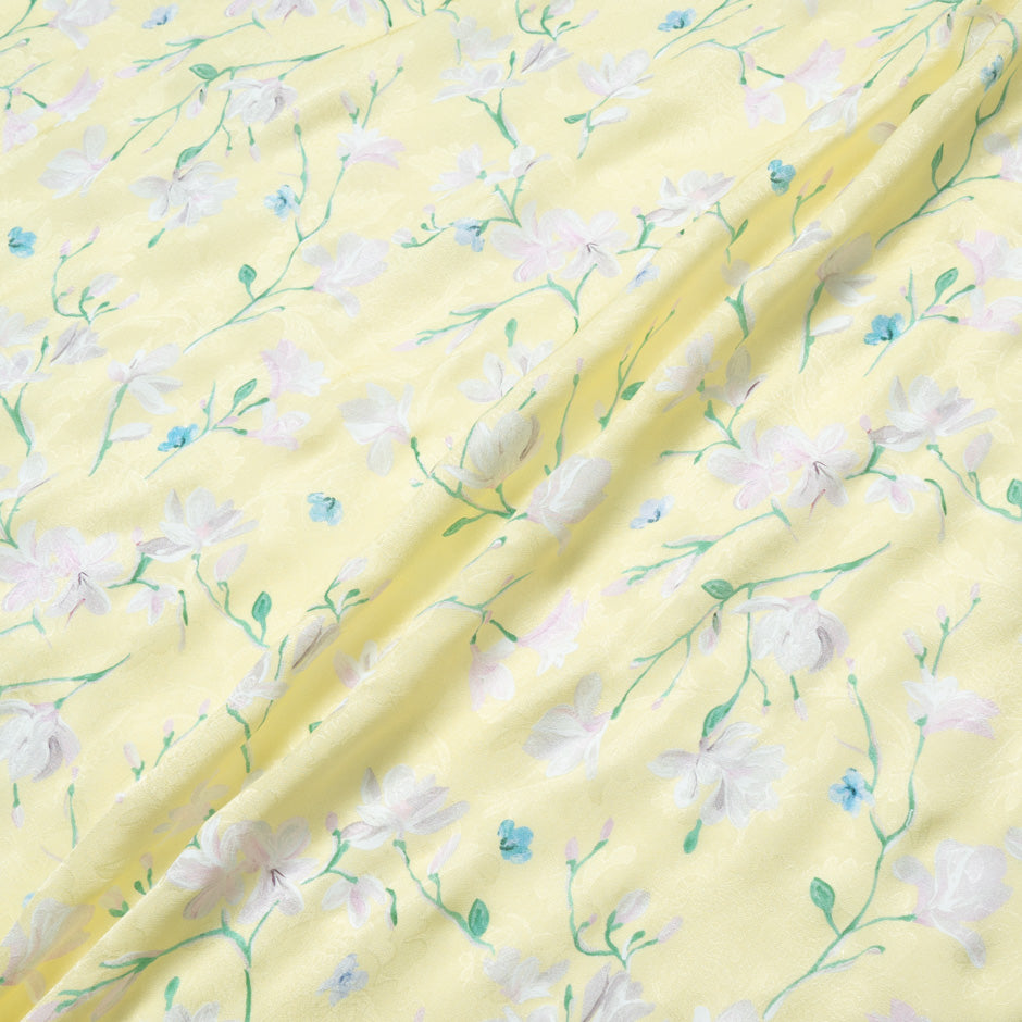 Floral Vision Printed Yellow Silk Jacquard