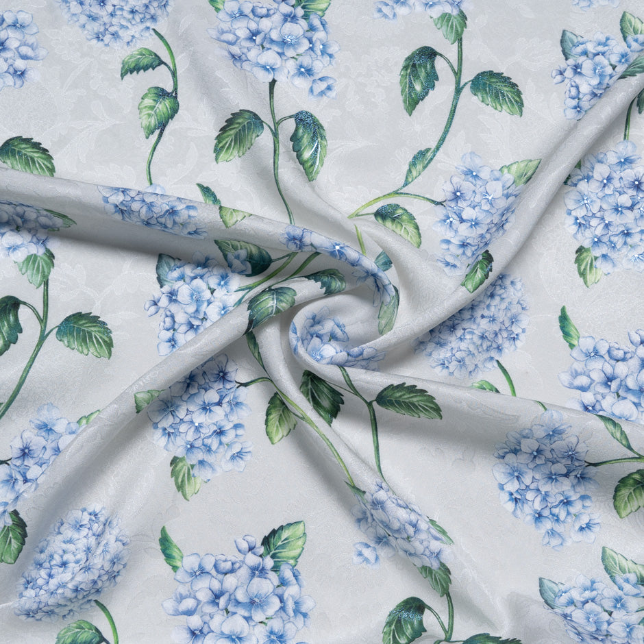 Blue Floral Printed Grey Vision Printed Silk Jacquard