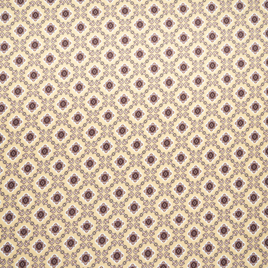 Geometric Printed Soft Beige Pure Silk Twill
