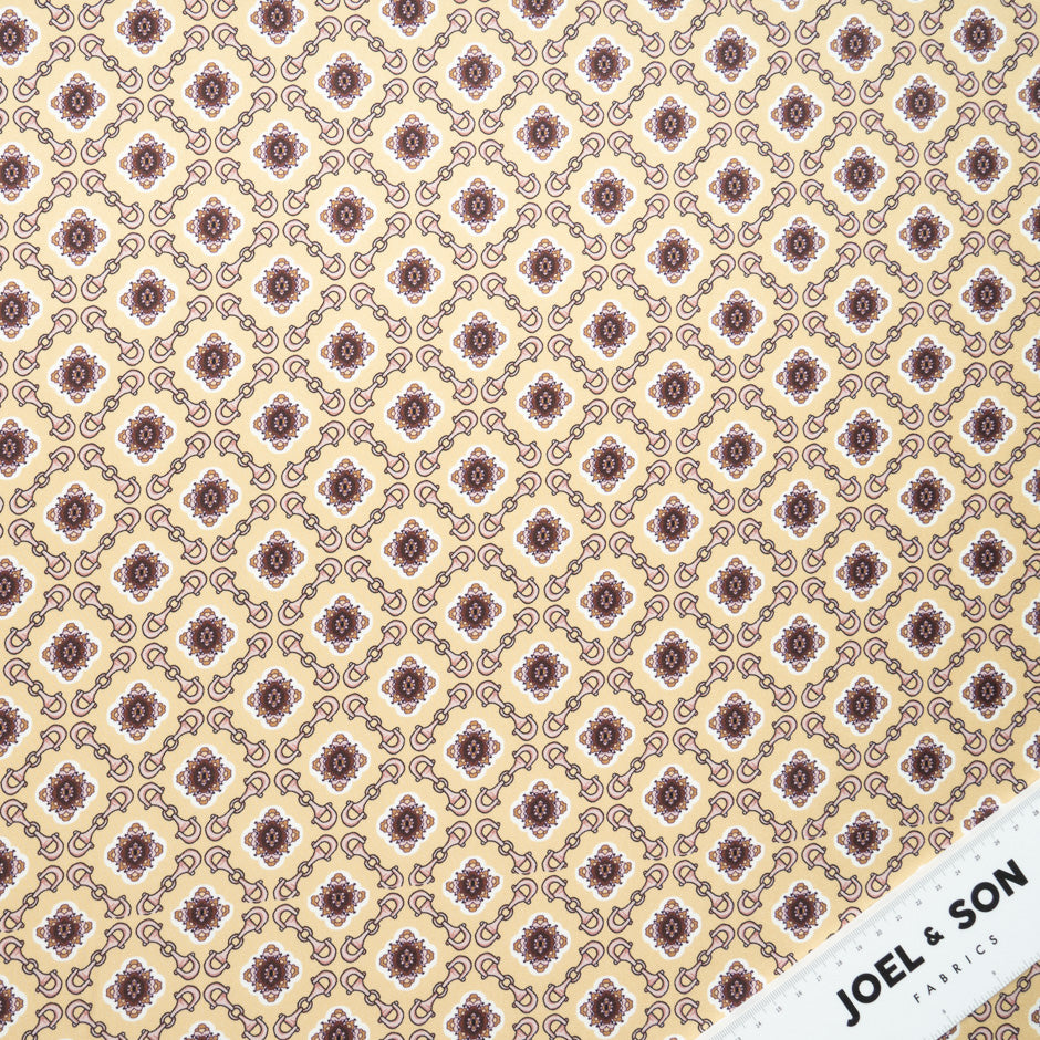Geometric Printed Soft Beige Pure Silk Twill
