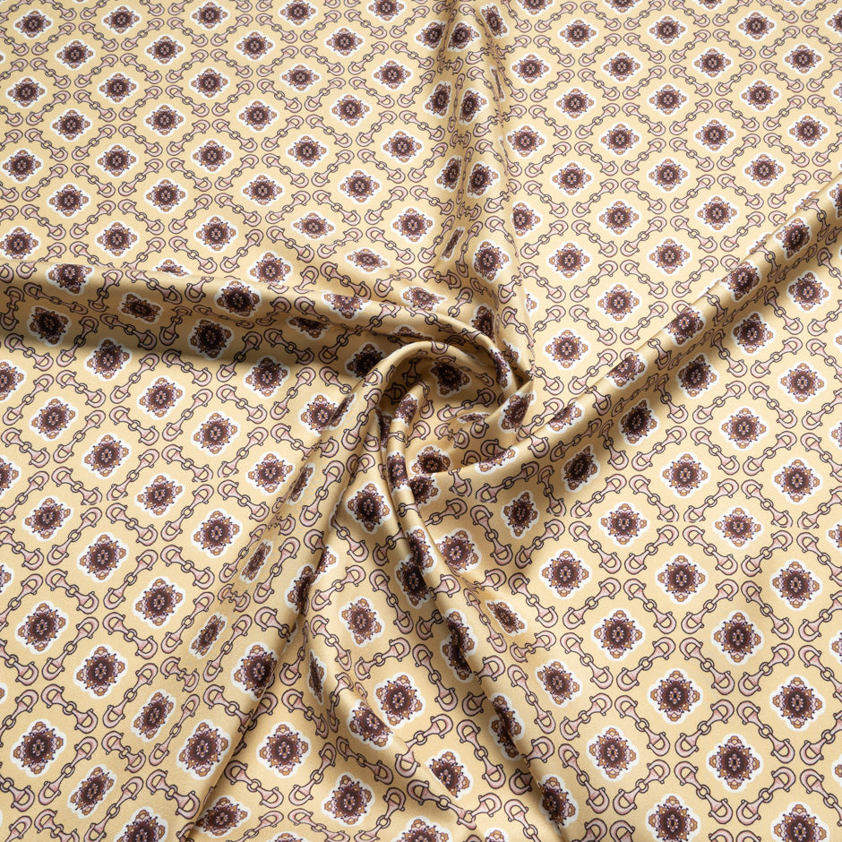 Geometric Printed Soft Beige Pure Silk Twill