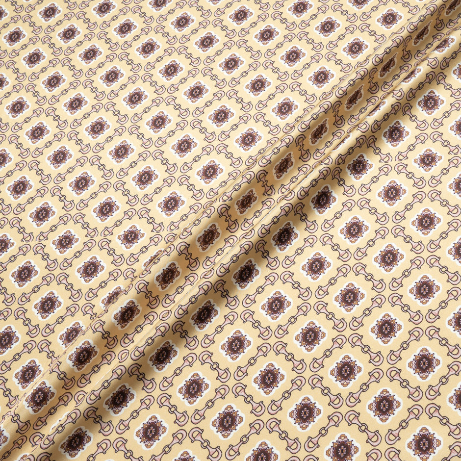 Geometric Printed Soft Beige Pure Silk Twill