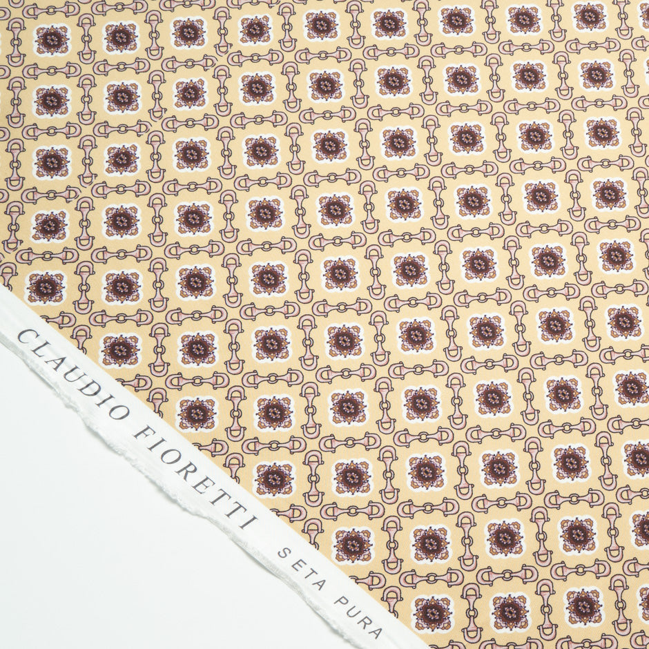 Geometric Printed Soft Beige Pure Silk Twill