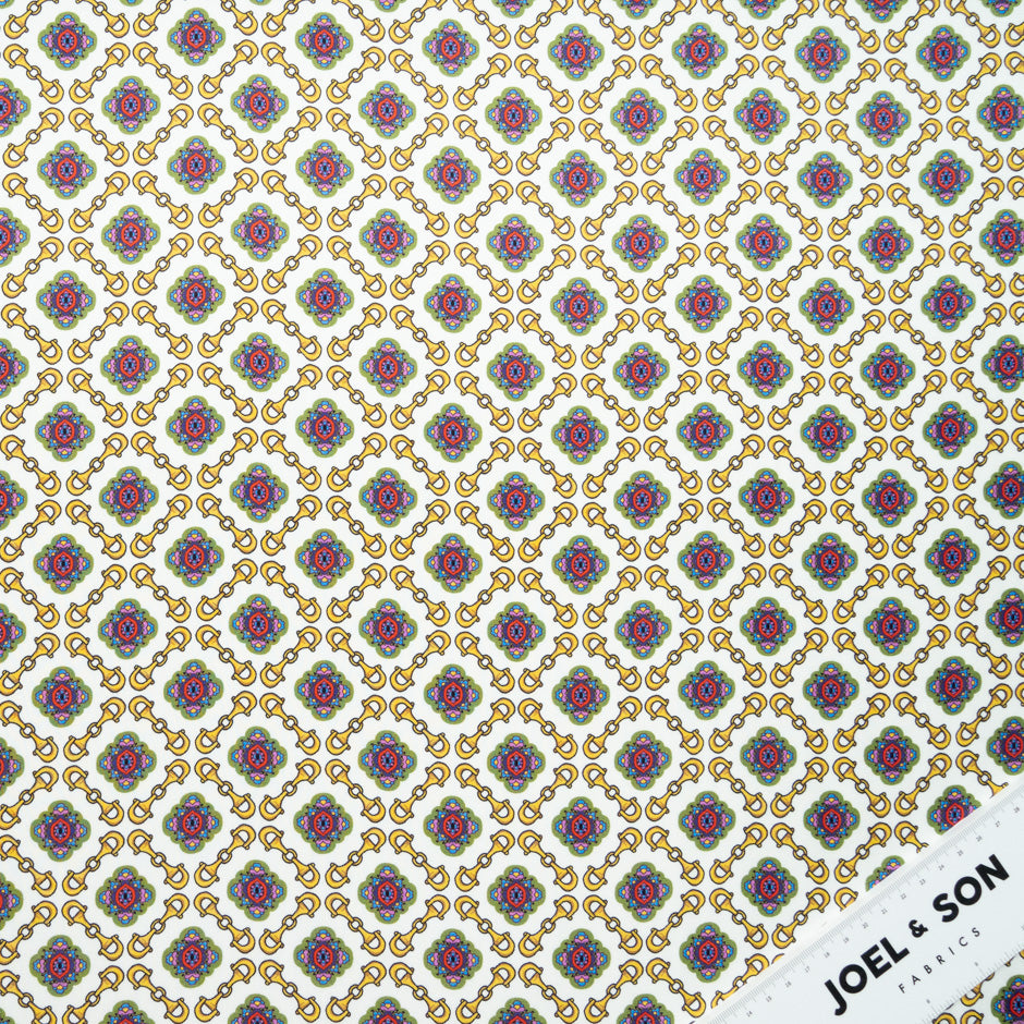 Geometric Printed Ivory Pure Silk Twill