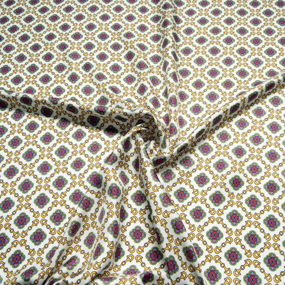 Geometric Printed Ivory Pure Silk Twill