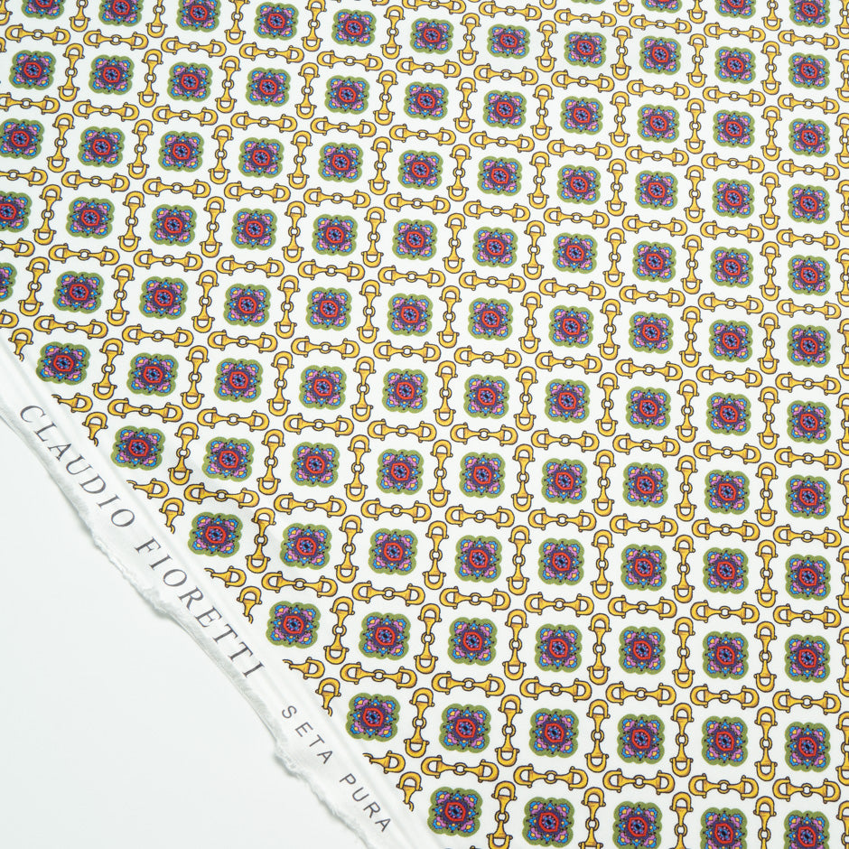 Geometric Printed Ivory Pure Silk Twill