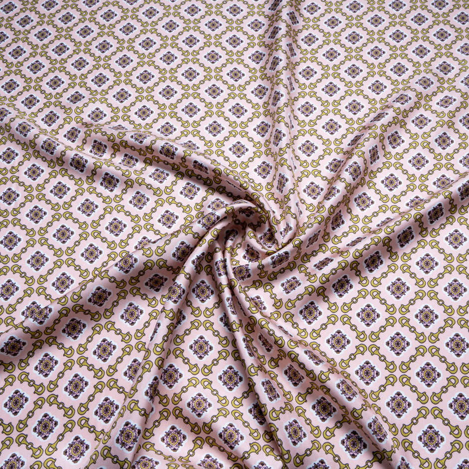 Geometric Printed Pink Pure Silk Twill