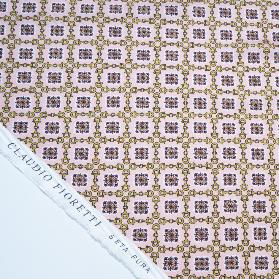 Geometric Printed Pink Pure Silk Twill