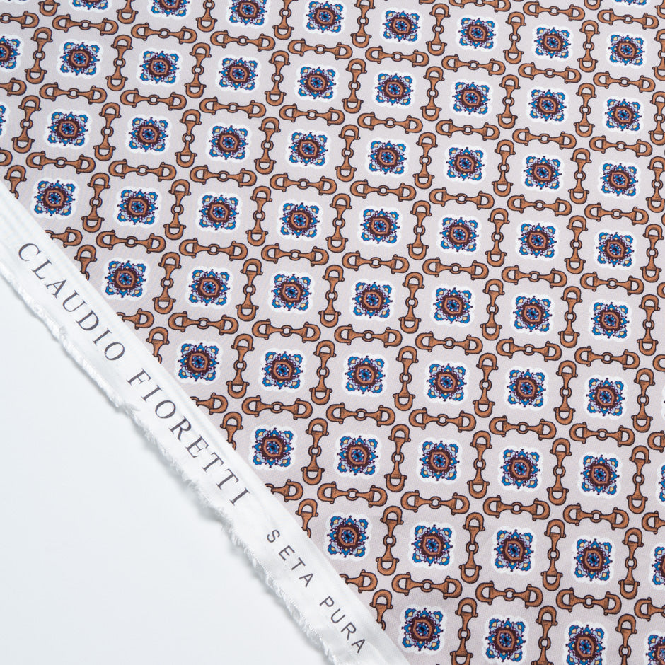 Geometric Printed Grey Pure Silk Twill