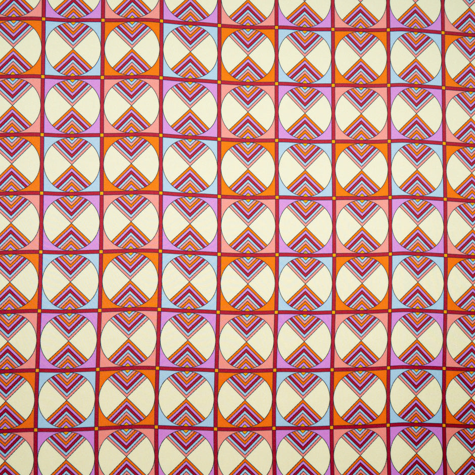 Vibrant Geometric Printed Silk Twill