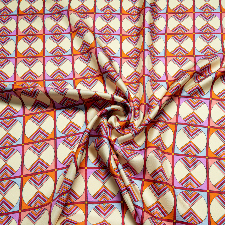 Vibrant Geometric Printed Silk Twill