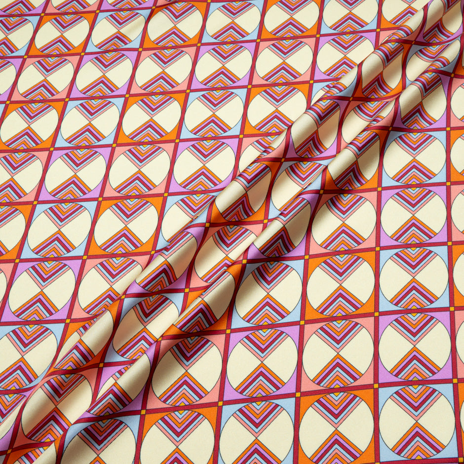 Vibrant Geometric Printed Silk Twill