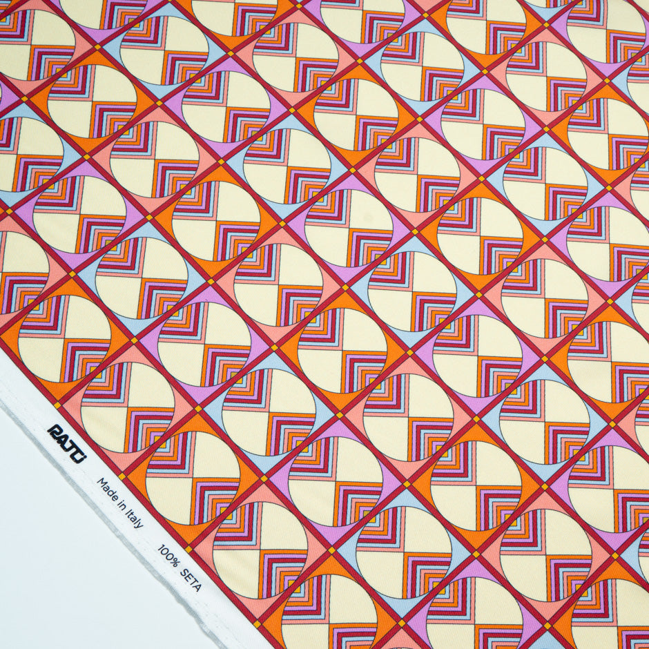 Vibrant Geometric Printed Silk Twill