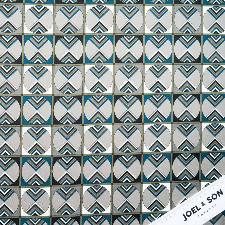 Taupe Geometric Printed Silk Twill