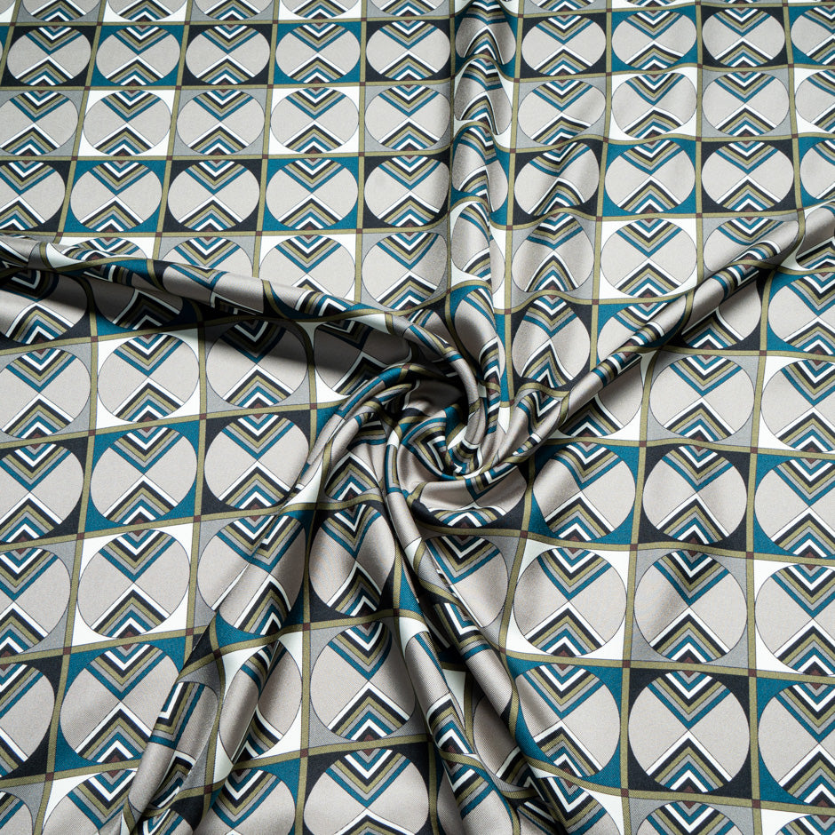 Taupe Geometric Printed Silk Twill