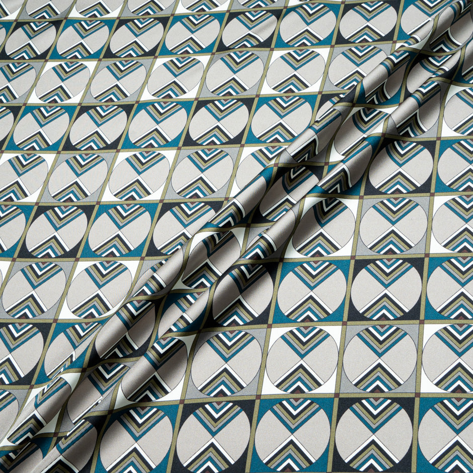 Taupe Geometric Printed Silk Twill