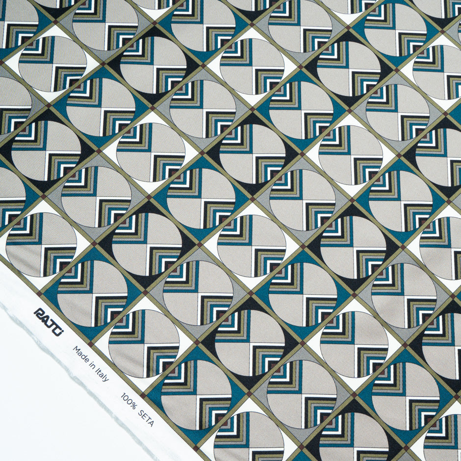 Taupe Geometric Printed Silk Twill