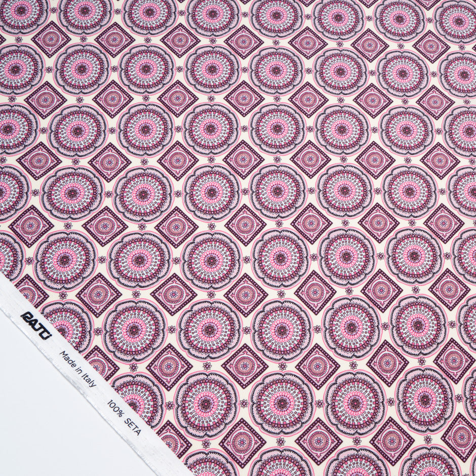 Pink Geometric Printed Silk Twill
