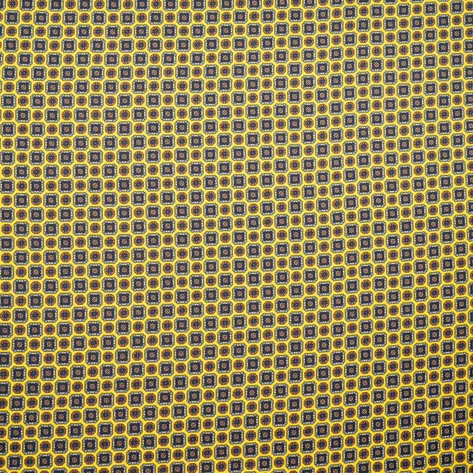 Multi Geometric Printed Yellow Silk Twill