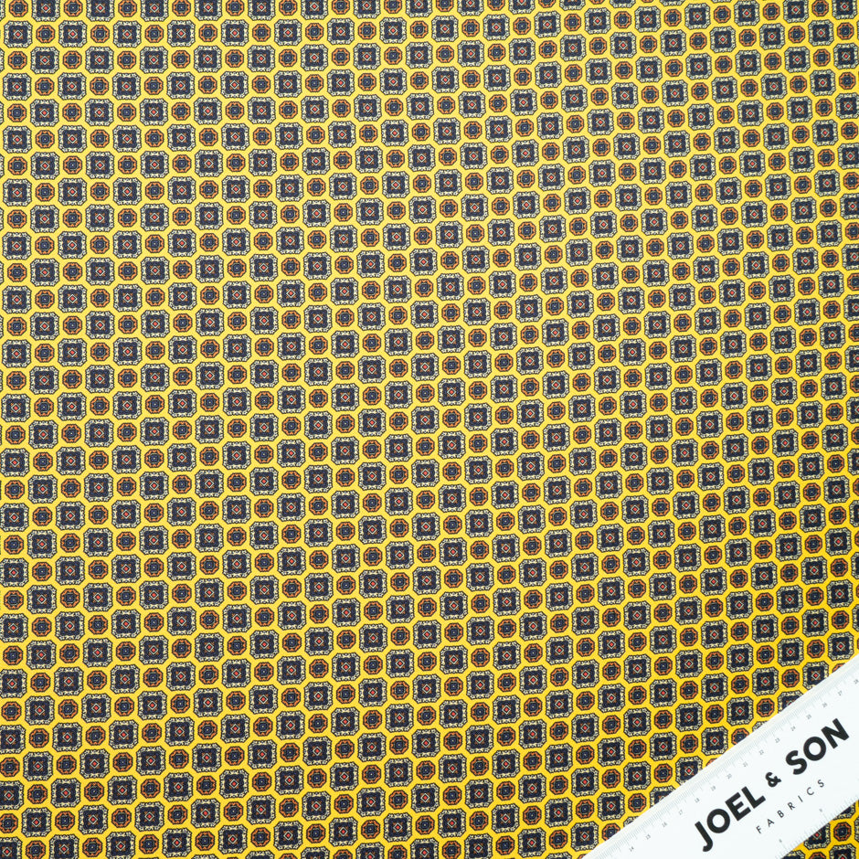 Multi Geometric Printed Yellow Silk Twill