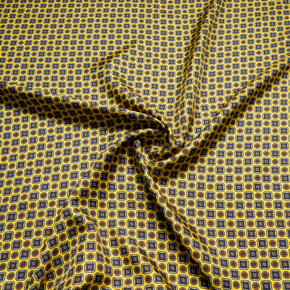 Multi Geometric Printed Yellow Silk Twill