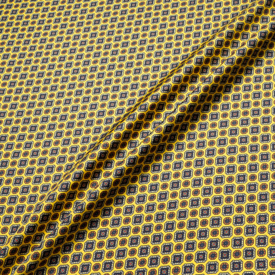 Multi Geometric Printed Yellow Silk Twill