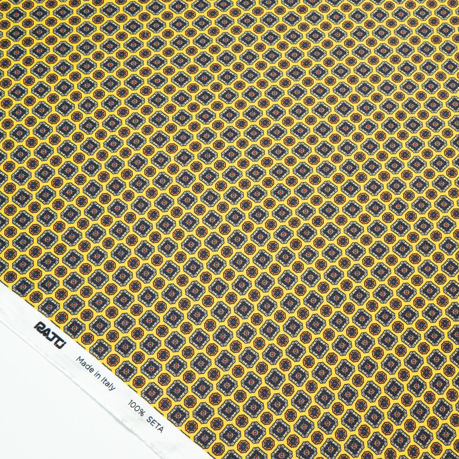 Multi Geometric Printed Yellow Silk Twill