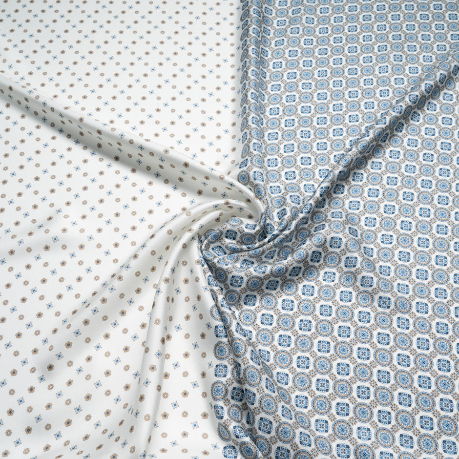 Khaki & Blue Double Printed Silk Twill