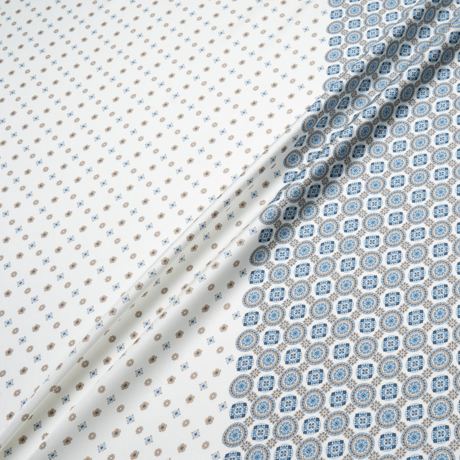 Khaki & Blue Double Printed Silk Twill