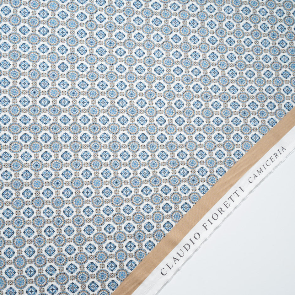 Khaki & Blue Double Printed Silk Twill