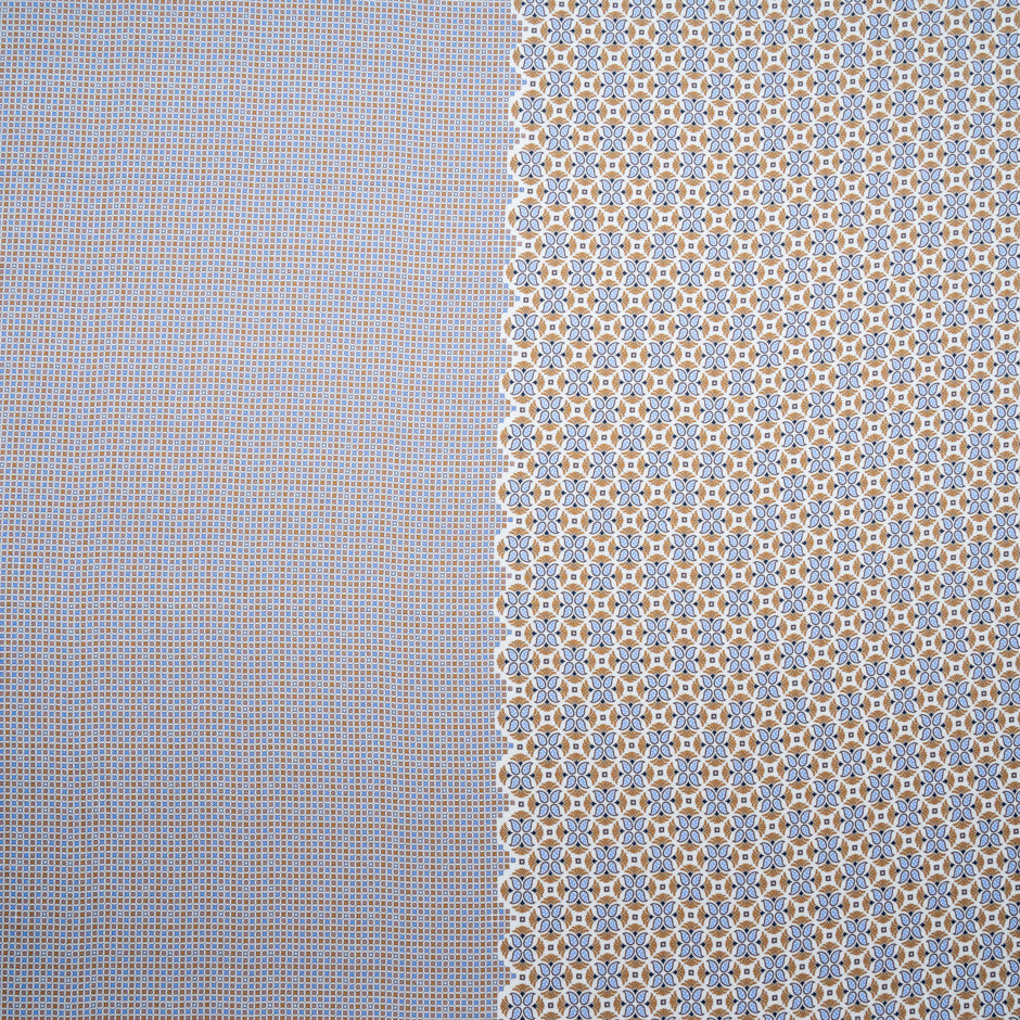 Light Brown & Blue Double Printed Silk Twill