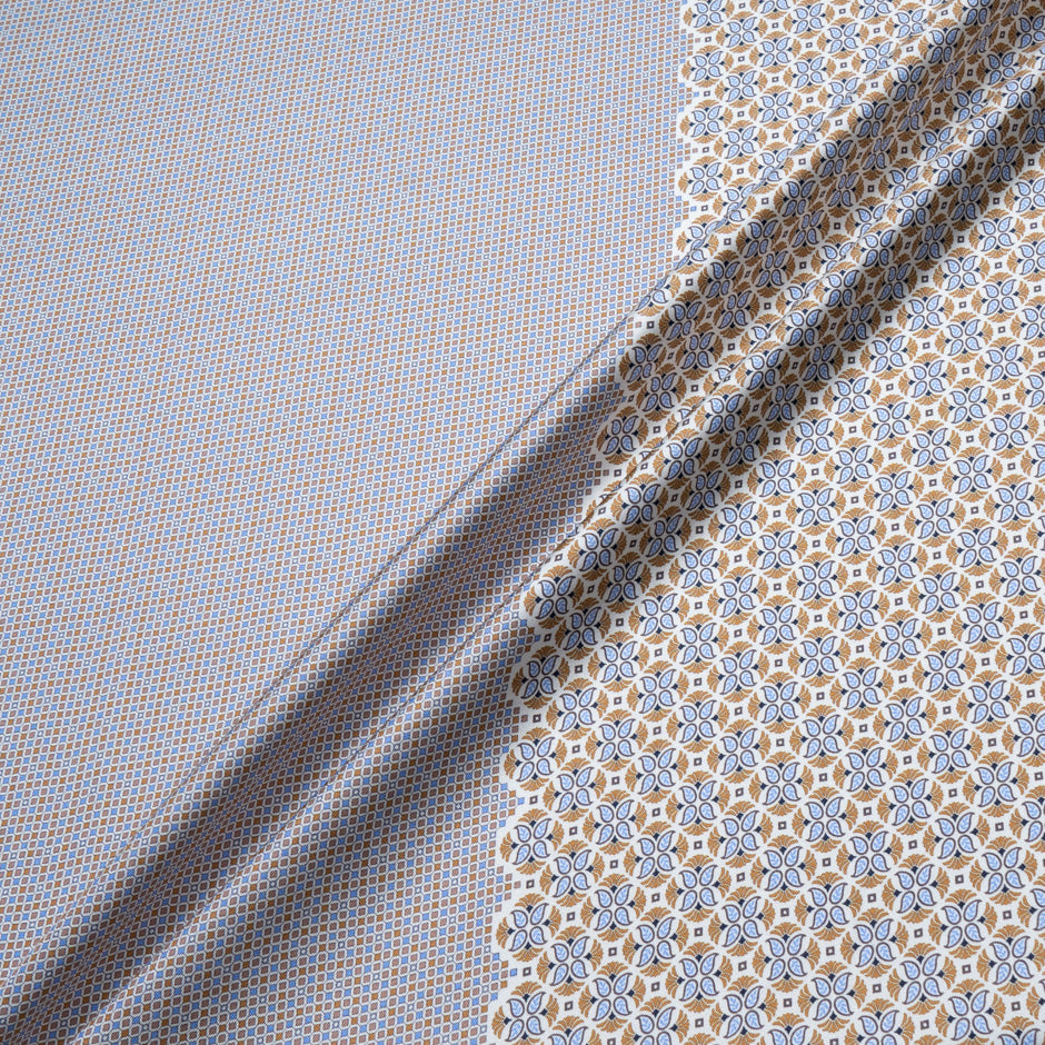 Light Brown & Blue Double Printed Silk Twill