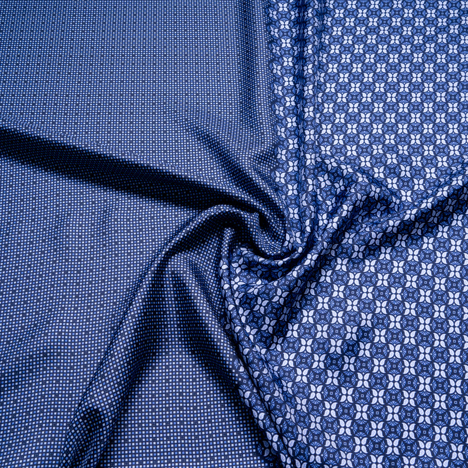 Two-Tone Blue Double Printed Silk Twill