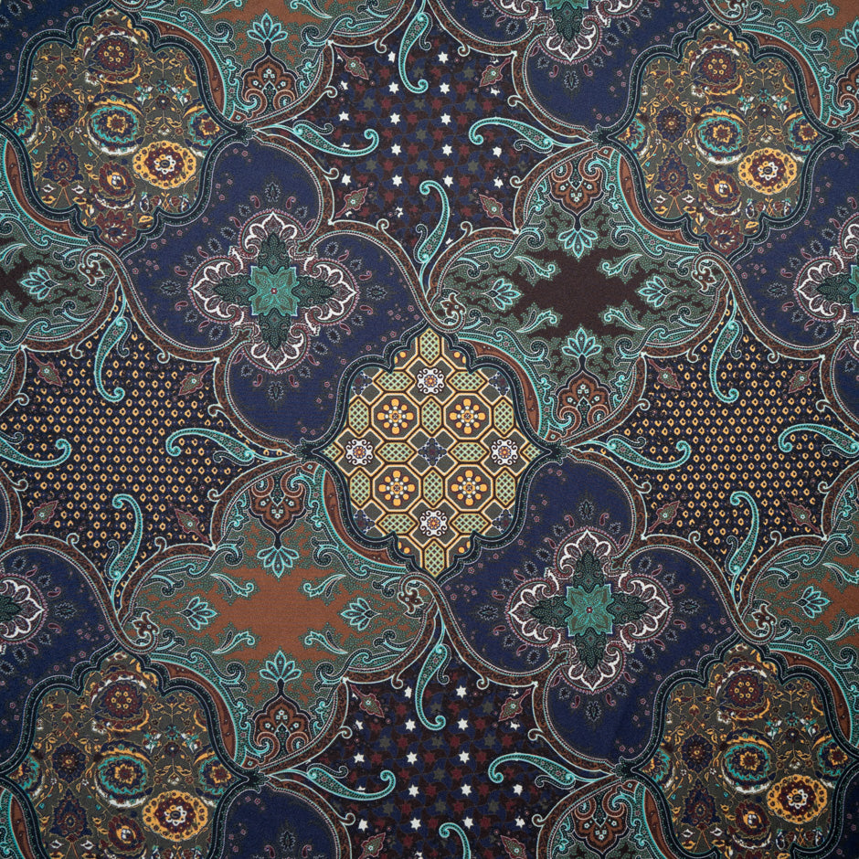 Brown 'Tile' Printed Silk Twill