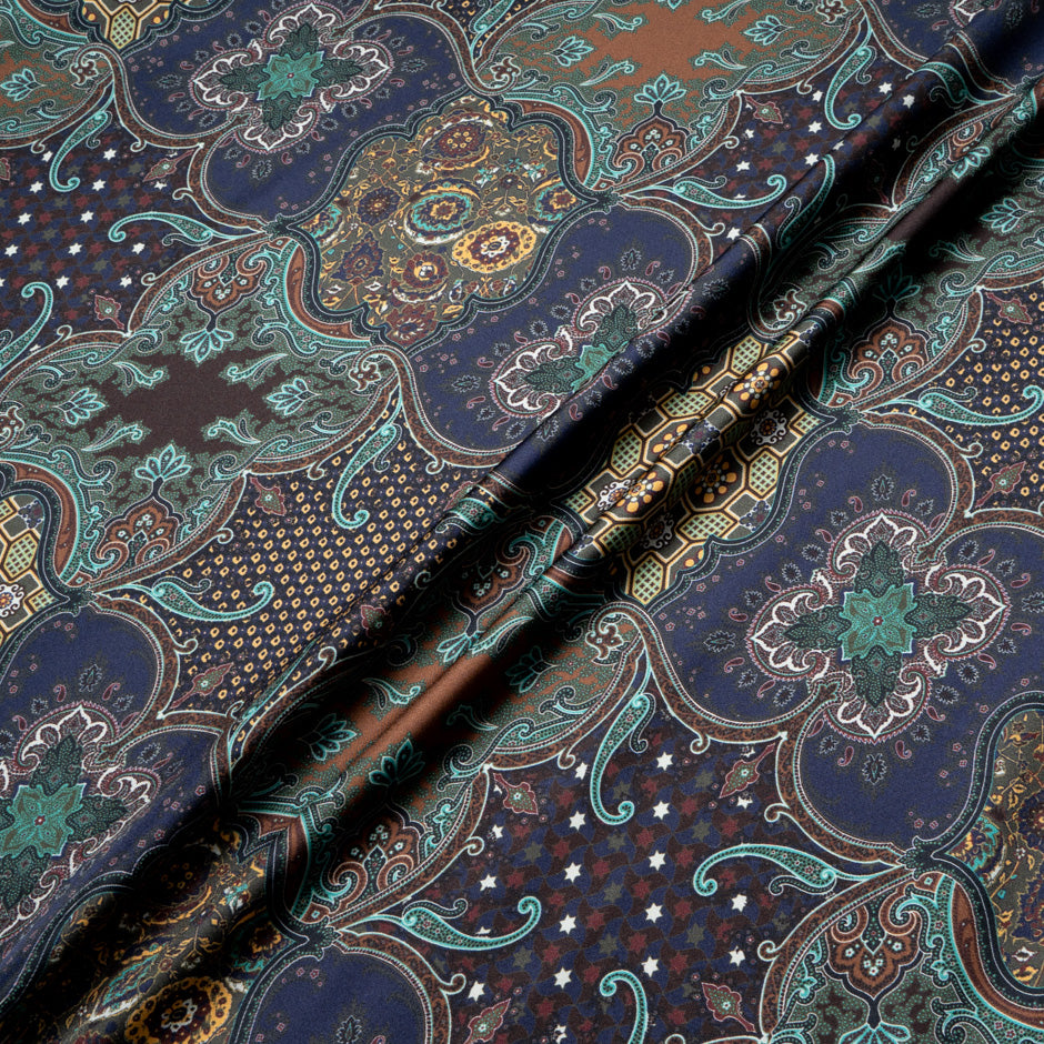 Brown 'Tile' Printed Silk Twill