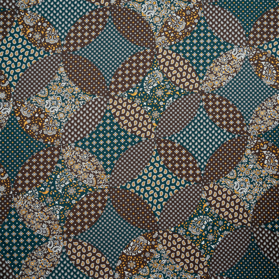 Blue & Brown Patchwork Printed Silk Twill