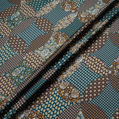 Blue & Brown Patchwork Printed Silk Twill