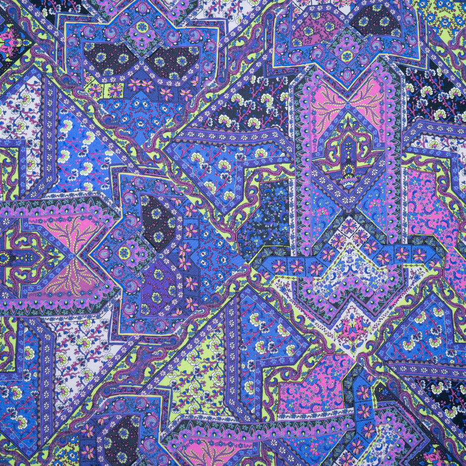 Purple & Pink Patchwork Printed Pure Silk Twill