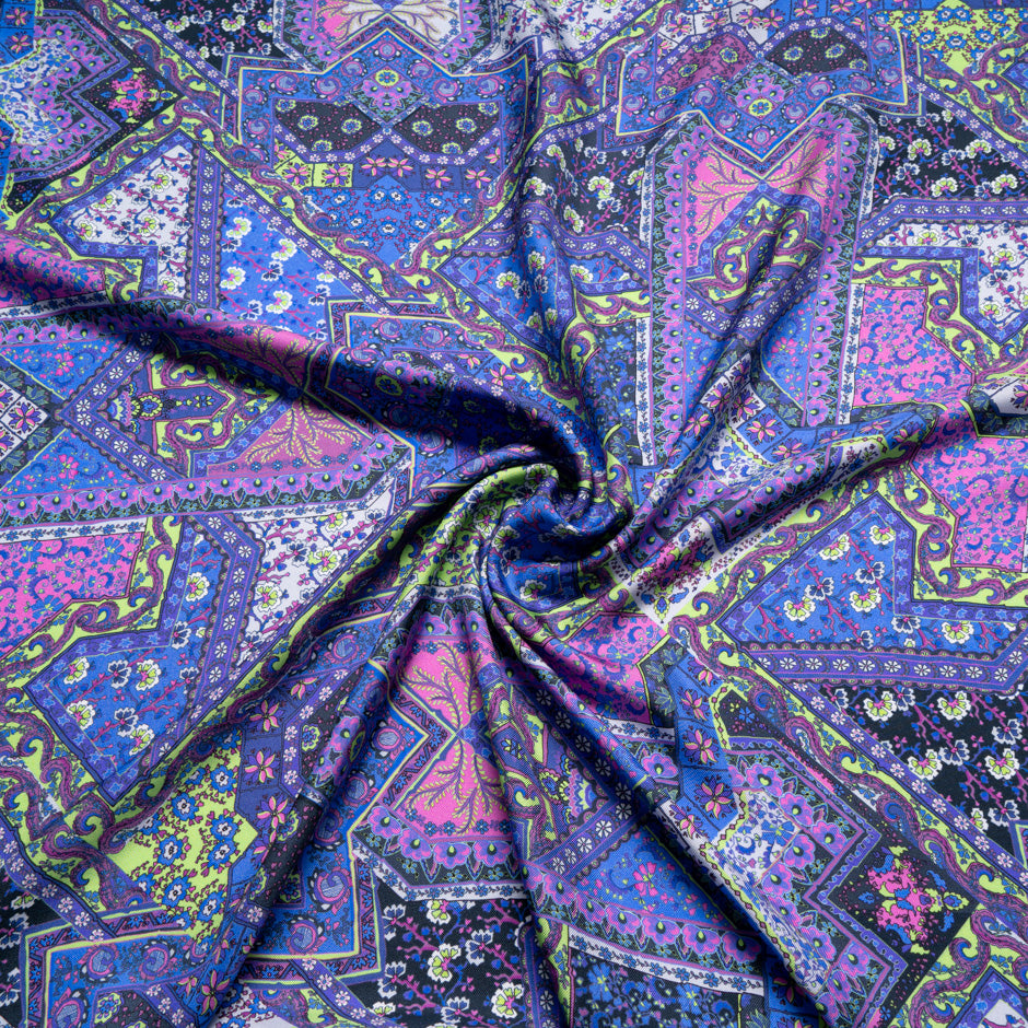 Purple & Pink Patchwork Printed Pure Silk Twill