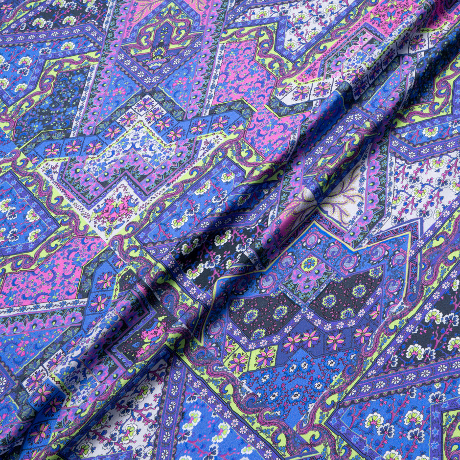 Purple & Pink Patchwork Printed Pure Silk Twill