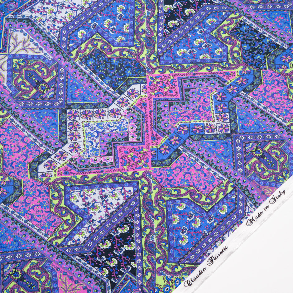 Purple & Pink Patchwork Printed Pure Silk Twill