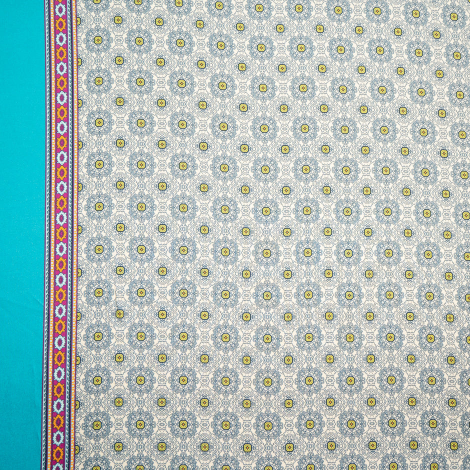 Blue Geo Printed Vanilla Silk Blend Twill