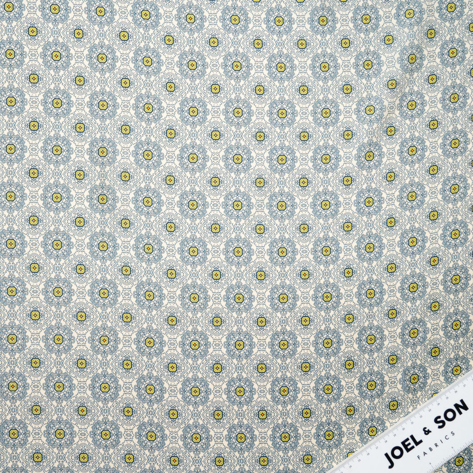 Blue Geo Printed Vanilla Silk Blend Twill