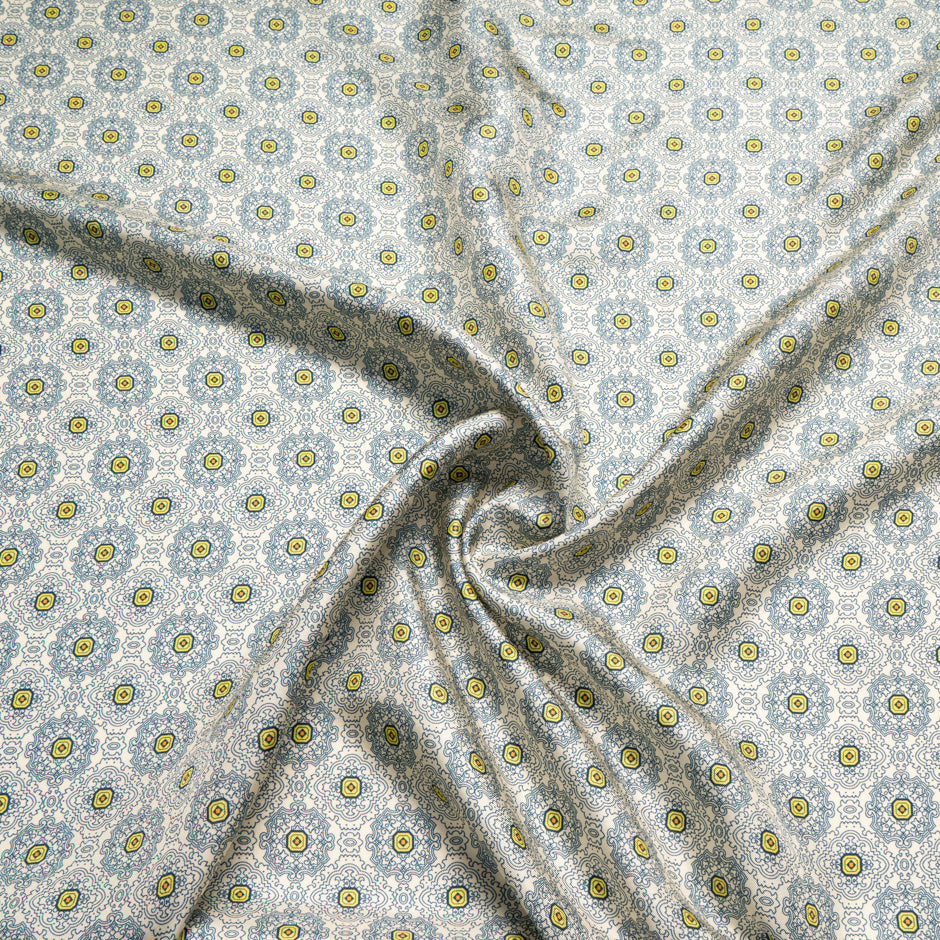 Blue Geo Printed Vanilla Silk Blend Twill