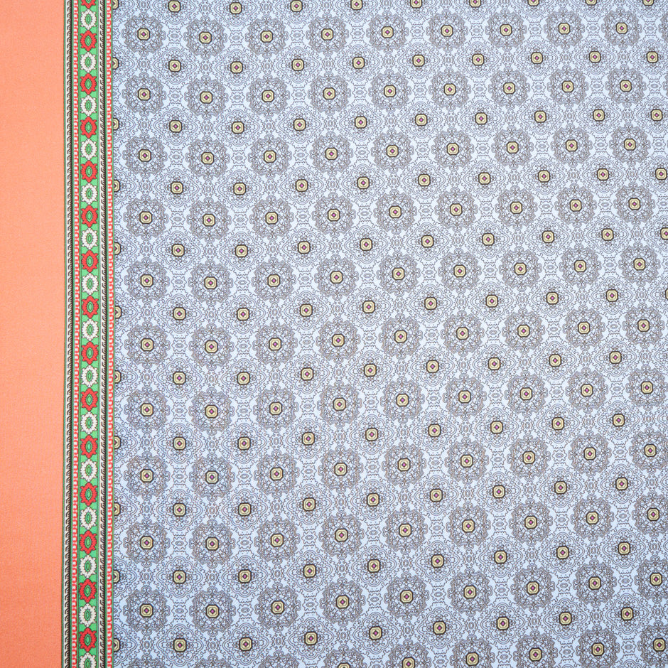 Brown Geo Printed Blue Silk Blend Twill
