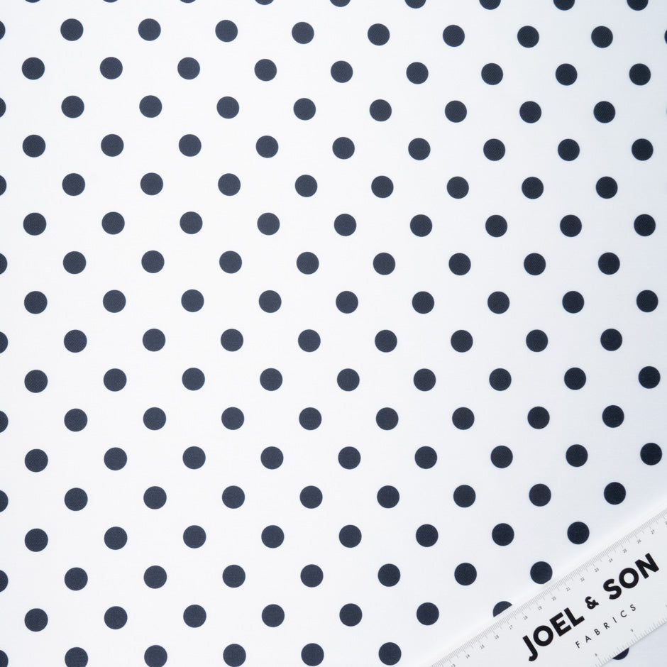 Navy Spotted White Silk Blend Mikado