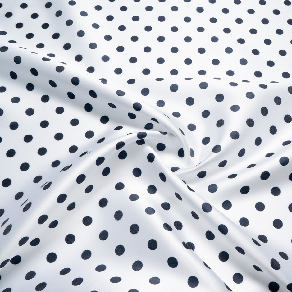 Navy Spotted White Silk Blend Mikado