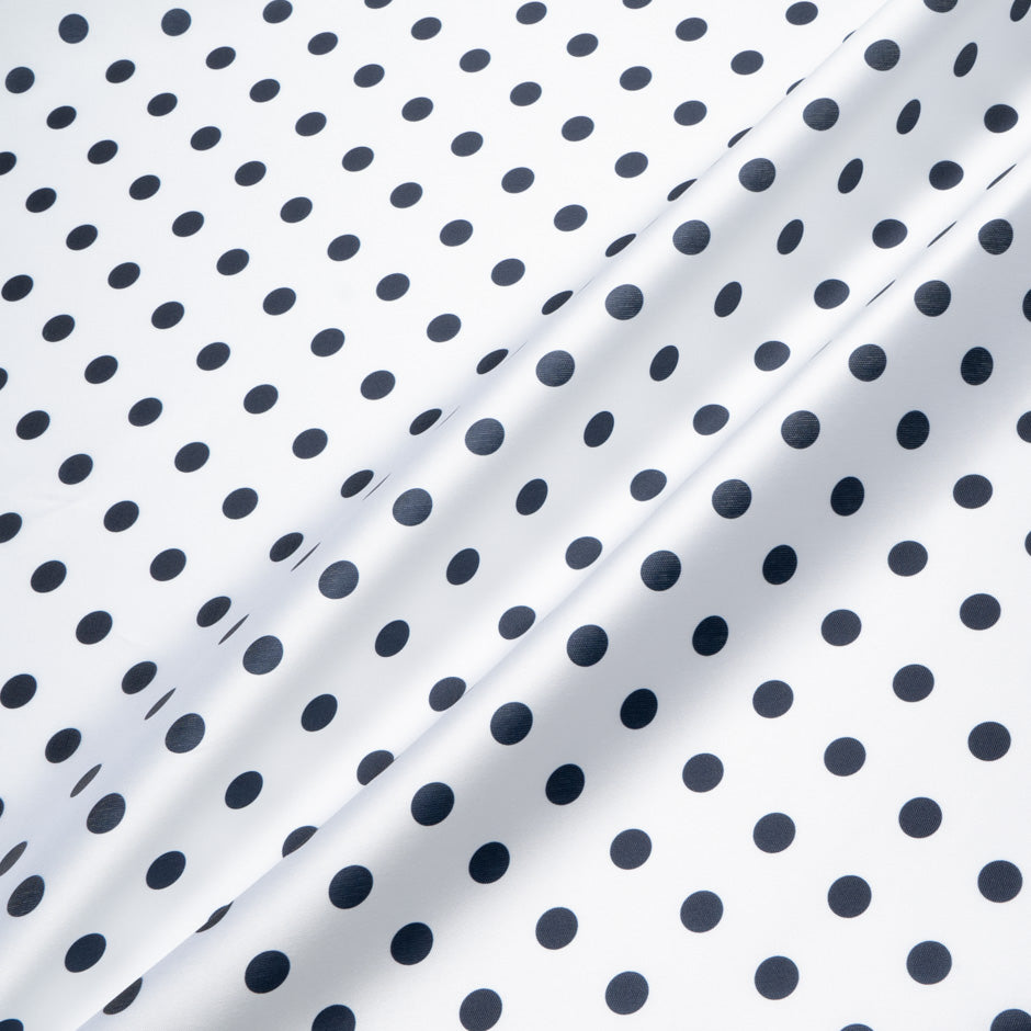 Navy Spotted White Silk Blend Mikado